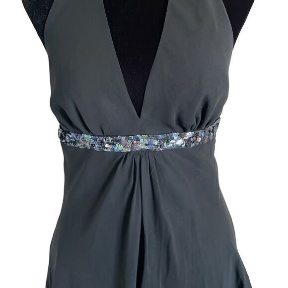 Express XS Sleeveless Top. V-neck Halter with tie. Sequenced‎ at rib cage. - Picture 2 of 8